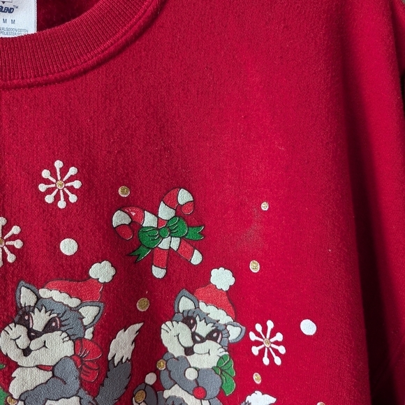 VTG 90s Y2K Holiday Christmas Kitty Cat Sweatshirt Size Medium - Picture 3 of 8
